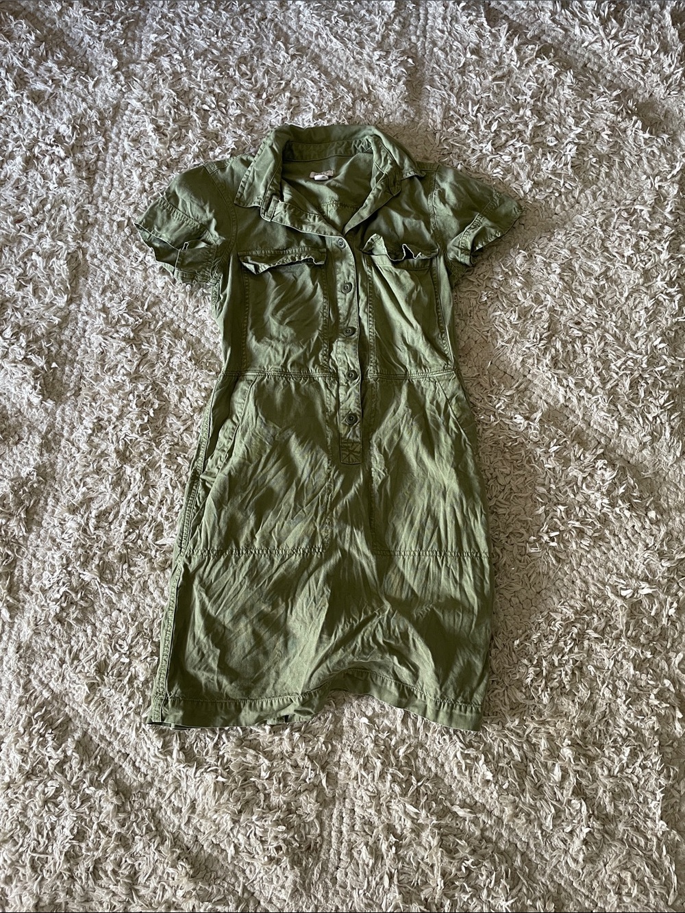 J. Crew Short-Sleeve Olive Green Shirt Dress